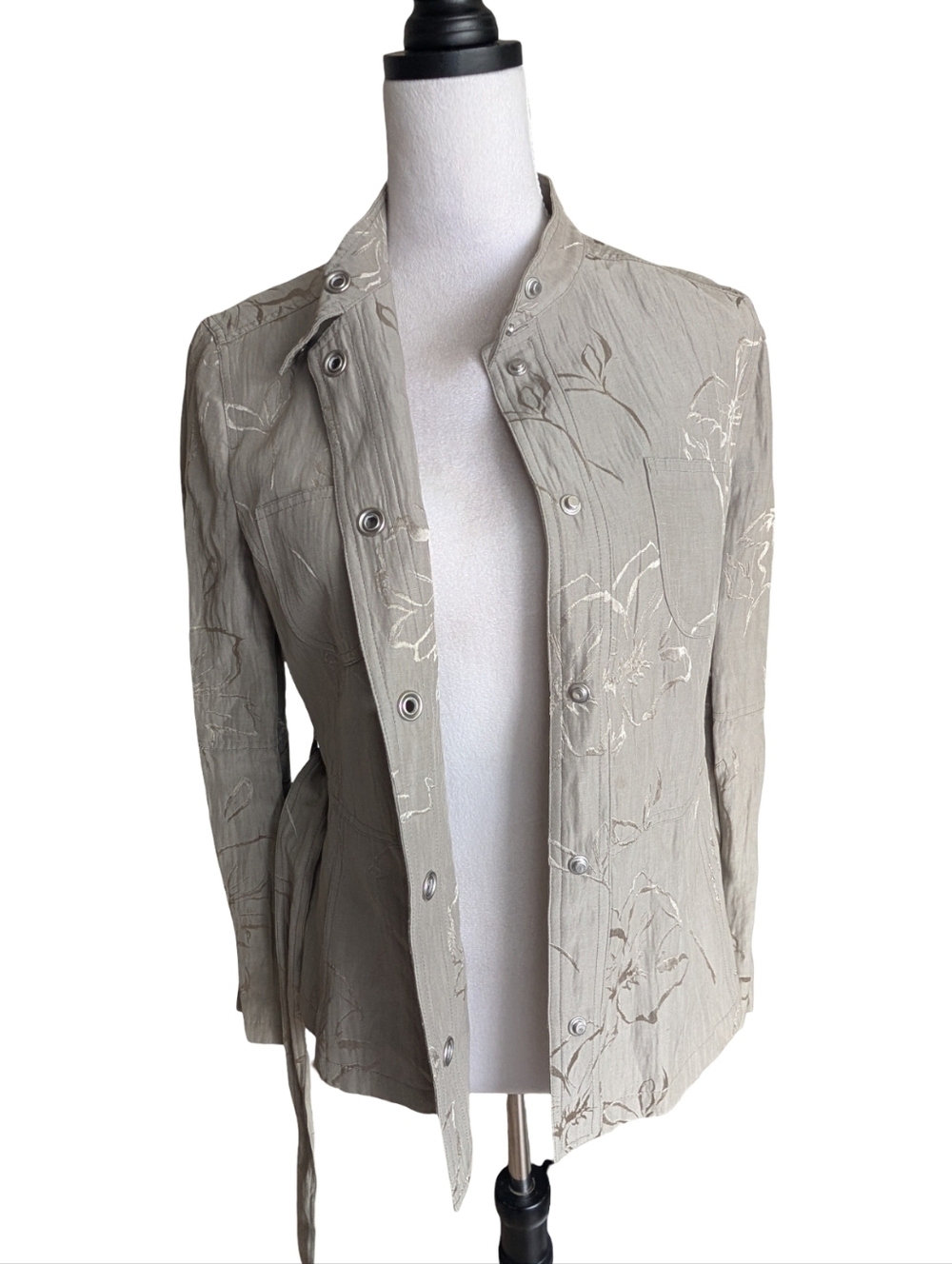 Armani Collezioni Sage Green Floral Embroidered Belted Jacket Size 6 - Picture 2 of 8